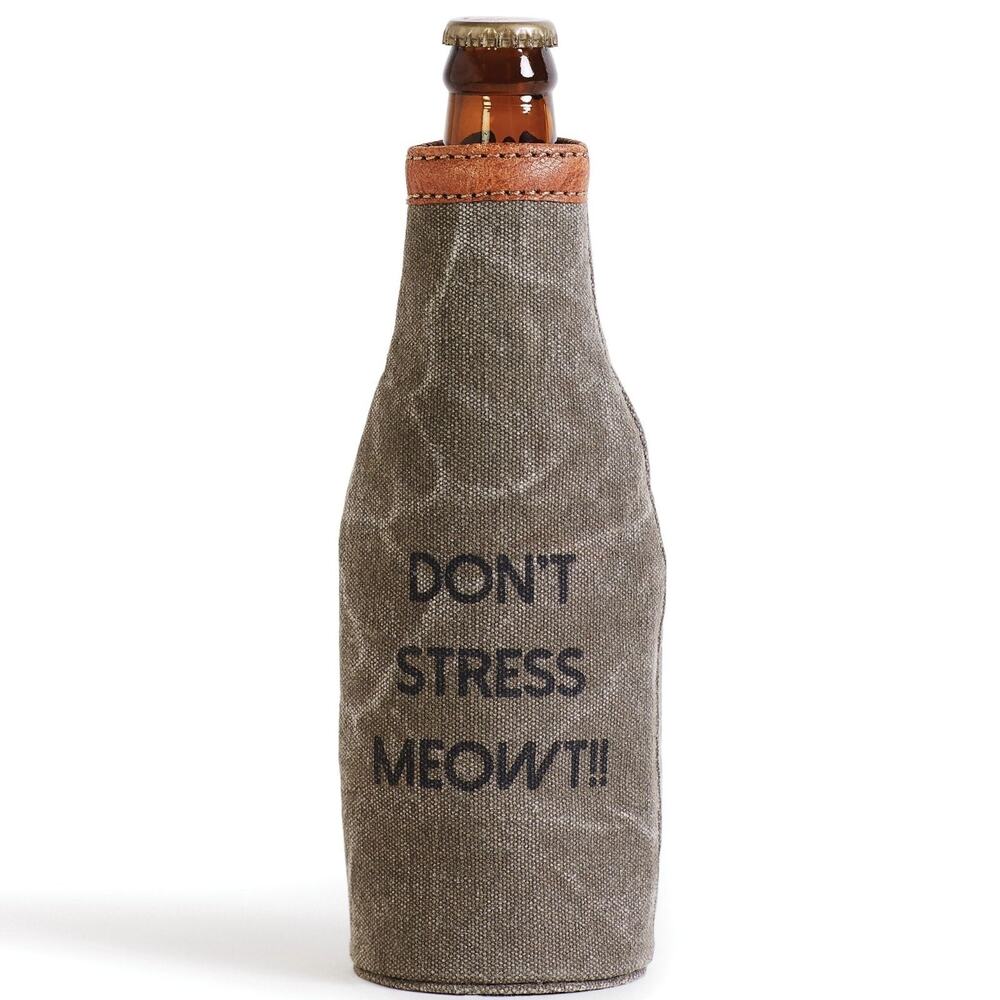 Mona B. Don't Stress Meowt!! Upcyced Canvas Bottle Cover - 1 Piece NWT